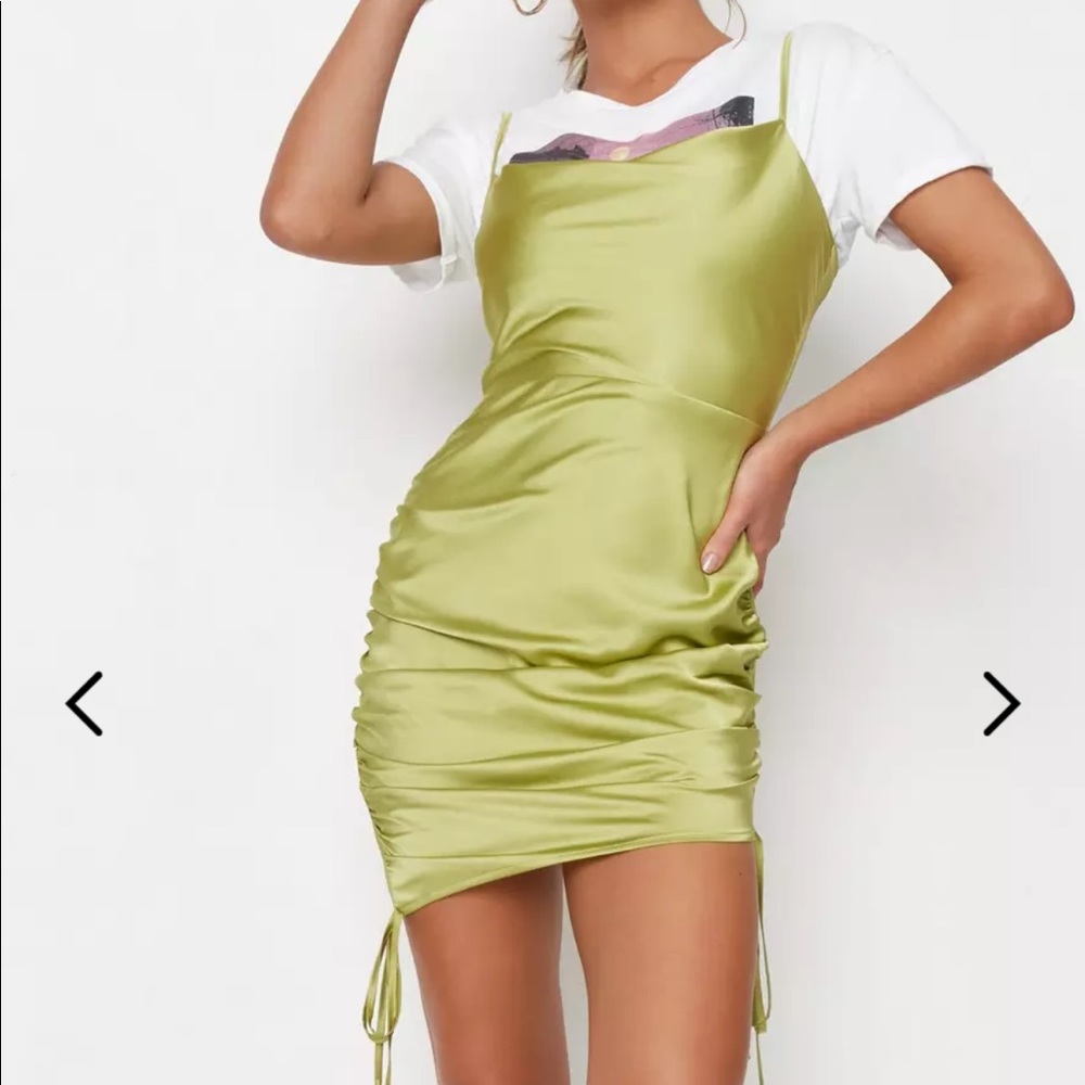 Satin green mini dress
